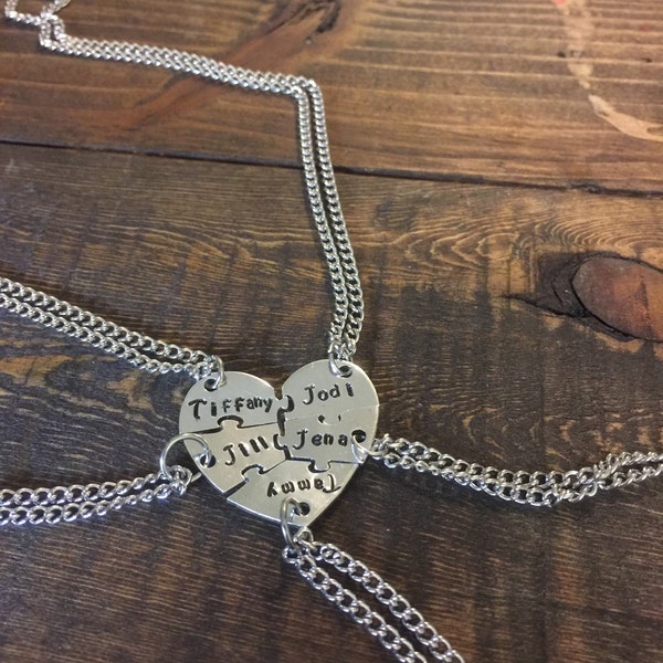 hand stamped five piece puzzle necklace for friends relatives