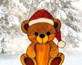 Christmas Ornament Stained Glass Pattern for Santa Teddy Bear - DIY Ornament Template (PDF, PNG, Svg Digital Download)