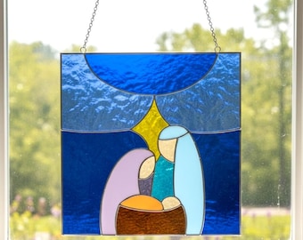Nativity Scene Stained Glass Pattern for Jesus Christmas Nativity Panel DIY Template (PDF, PNG, Svg Digital Download)