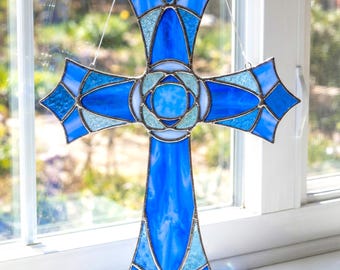 Cross Stained Glass Pattern for Religious Sun Catcher DIY Template (PDF, PNG, Svg Digital Download)