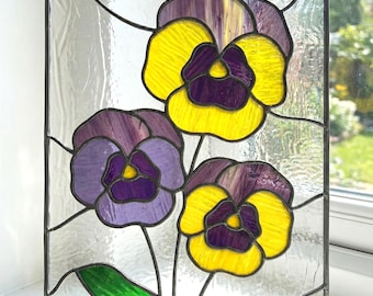 Motif de vitrail de panneau de fleurs pour attrape-soleil de pensée modèle DIY (PDF, PNG, téléchargement numérique Svg)