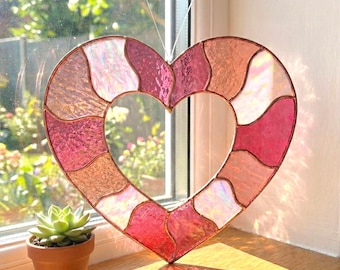Modèle de vitrail Saint-Valentin pour attrape-soleil coeur modèle DIY (PDF, PNG, téléchargement numérique Svg)