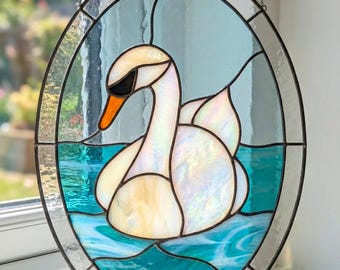 Motif de vitrail cygne pour panneau oiseau - modèle attrape-soleil bricolage (PDF, PNG, téléchargement numérique Svg)