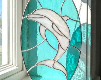 Modèle de vitrail dauphin pour attrape-soleil océanique modèle DIY (PDF, PNG, téléchargement numérique Svg)