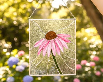 Motif de vitrail de panneau de fleurs pour échinacée modèle DIY (PDF, PNG, téléchargement numérique Svg)