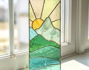 Modèle de vitrail Sunrise pour panneau de montagne DIY (PDF, PNG, téléchargement numérique Svg)