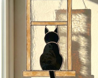Modèle de vitrail chat pour fenêtre attrape-soleil DIY (PDF, PNG, téléchargement numérique Svg)
