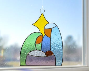Modèle de vitrail de crèche pour Jésus Noël ornement de la nativité modèle DIY (PDF, PNG, téléchargement numérique Svg)
