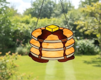 Modèle de vitrail de crêpes pour crêpes et sirop attrape-soleil modèle DIY (PDF, PNG, téléchargement numérique Svg)