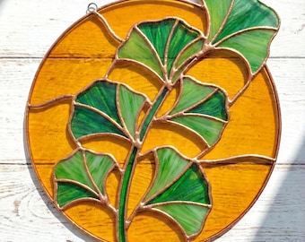 Modèle de vitrail en forme de feuille de gingko pour plante attrape-soleil modèle DIY (PDF, PNG, téléchargement numérique Svg)