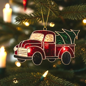 Mönster av målat glas i julgransdekoration för lastbil, gör-det-själv-mall (digital nedladdning av PDF, PNG, Svg)