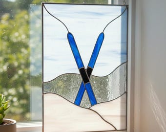 Modèle de vitrail de skis pour panneau d'hiver modèle DIY (PDF, PNG, téléchargement numérique Svg)