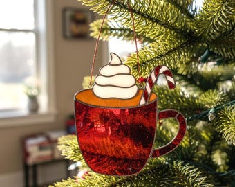 Christmas Ornament Stained Glass Pattern for Hot Cocoa DIY Template (PDF, PNG, Svg Digital Download)