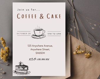 Coffee and Cake Invitation | Coffee Morning Invite | Neutral Tones | Instant Download | Printable DIY | Editable | Leaflet Flyer Poster