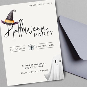 Halloween Party Invitation | Aesthetic | Classic Design | Neutral Tones | Instant Download | Printable DIY | Editable | Ghost Invite