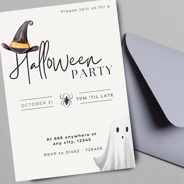 Halloween Party Invitation | Aesthetic | Classic Design | Neutral Tones | Instant Download | Printable DIY | Editable | Ghost Invite