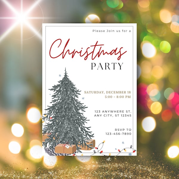 Christmas Party Invite | Christmas Tree | Merry Christmas | Holidays | Traditional | Festive | Instant Download | Printable DIY | Editable