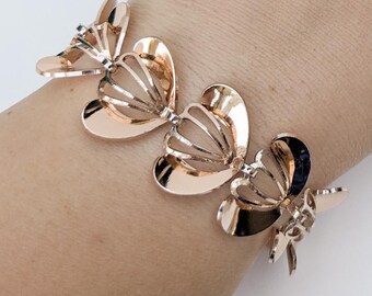 1980s Lotusblüte Armband goldfarben: Vintage Modeschmuck