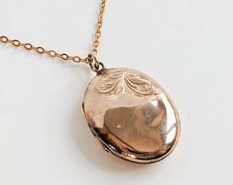 Vintage 9ct Back & Front Locket, Heavily Dented, For Repair, 375 Rose Gold Locket, Scrollwork Engraved Locket, Oval Necklace Pendant, AS IS