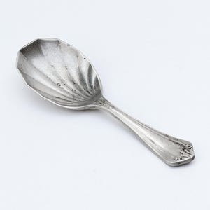 Antique Tea Caddy Spoon, Richard Walker, London England, Silver Plated, Stout Short Handle, Shell Embossed Bowl, 1900s Cutlery, Film Props