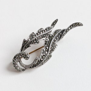 Vintage Sterling Silver Brooch, Marcasite Leaves Brooch, Foliate, Hallmarked, 60s Mid Century, Abstract Statement Jewellery, 1960s Lapel Pin