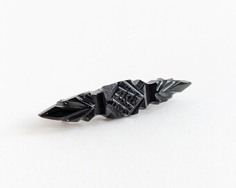 Antique Jet Glass Brooch, Geometric Mourning Jewelry