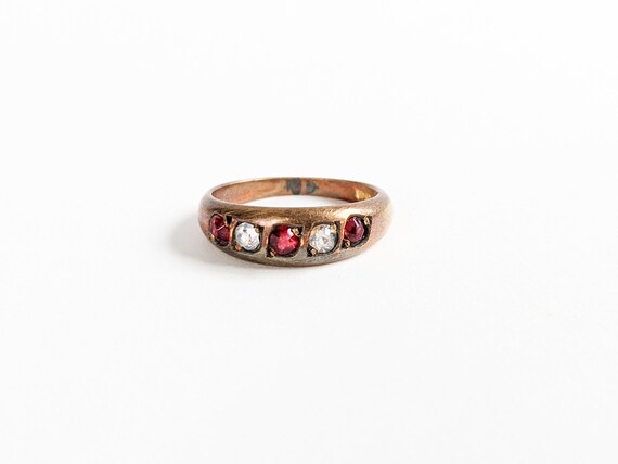 Antique Brass Ring, Round Faceted Red 5 Paste Sto… - image 2