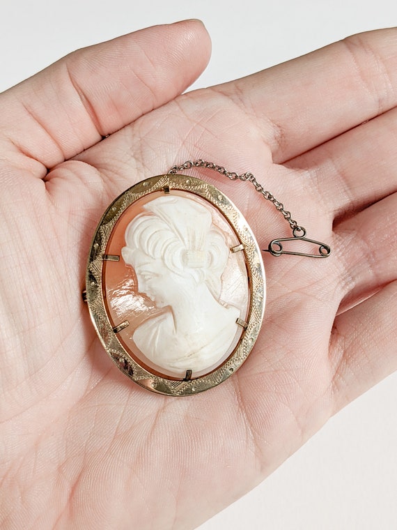 Vintage Rolled Gold Cameo Brooch, Claw Set Carved… - image 7