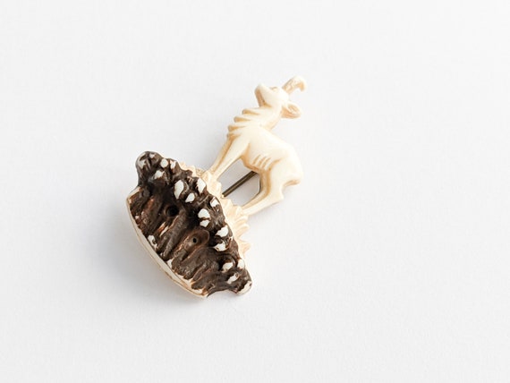 Antelope Brooch, Carved Antler Effect, Beige Cell… - image 2