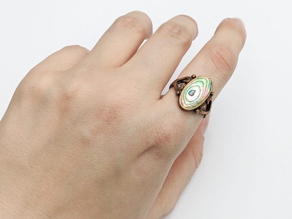 Antique Abalone Shell Cocktail Ring, 1920s Oval B… - image 7