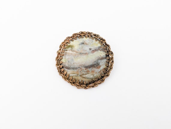 Vintage Agate Brooch, Claw Set Cable Chain Round … - image 2