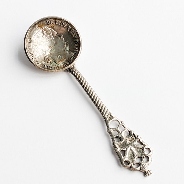 20 Reales Coin Spoon, Spanish Souvenirs, Isabel II, Por La G. De Dios Y La Const 1867, Collectible Ornamental Flatware, Spain Gifts, 1800s