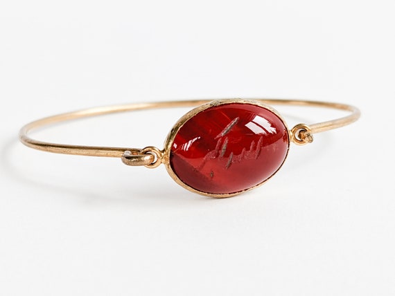 Ladies Arabic Bracelet Vintage, Engraved Red Band… - image 1