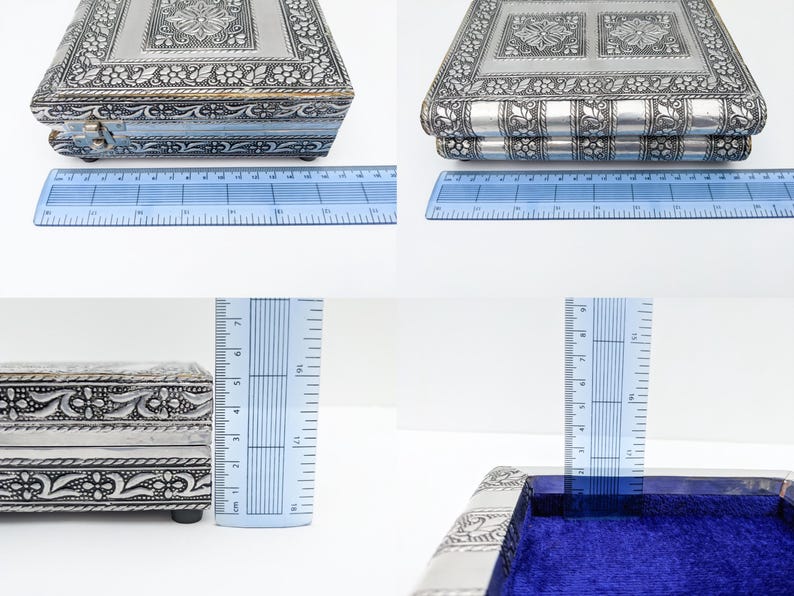 90s Vintage Book Jewellery Box With Latch, Floral Embossed Silver Tone