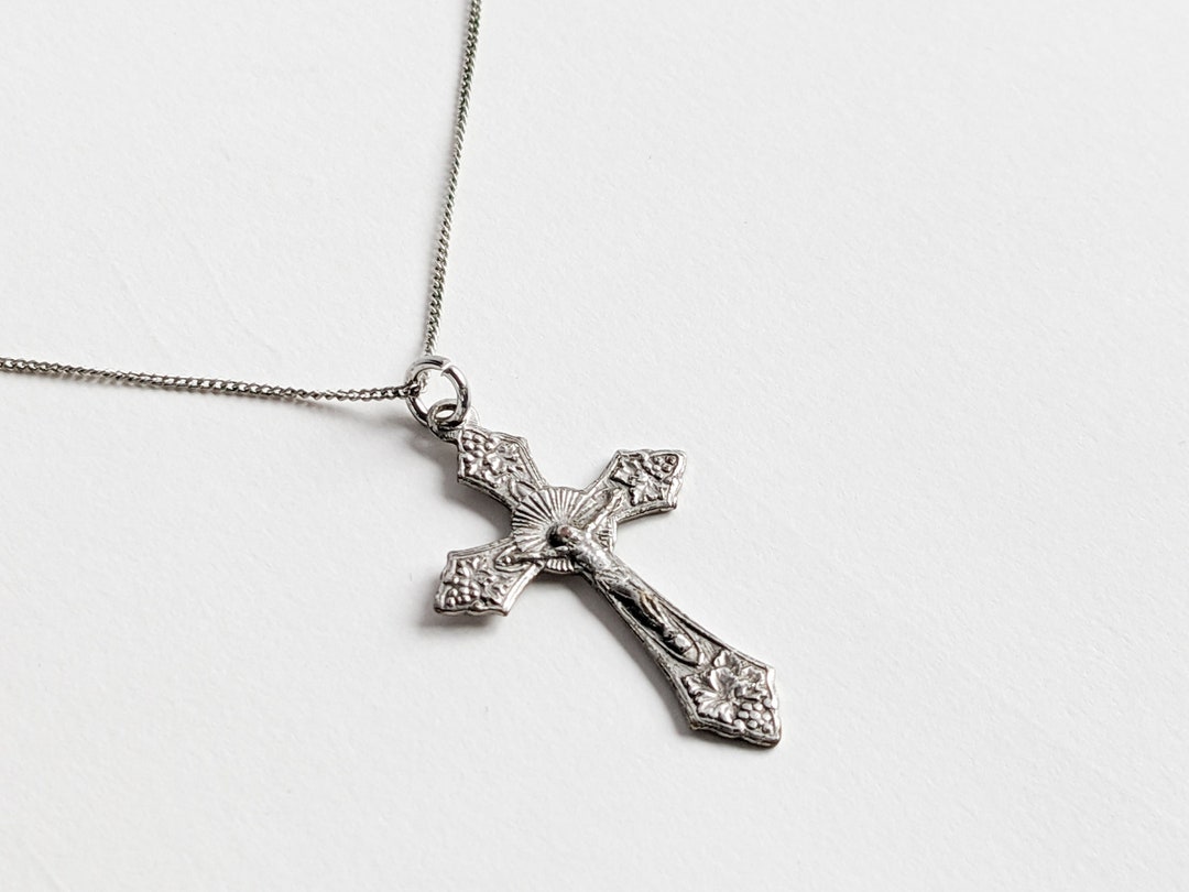 Italian Cross Pendant Necklace, Christian Jewellery Gift Vintage, 925