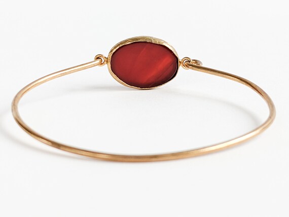 Ladies Arabic Bracelet Vintage, Engraved Red Band… - image 4