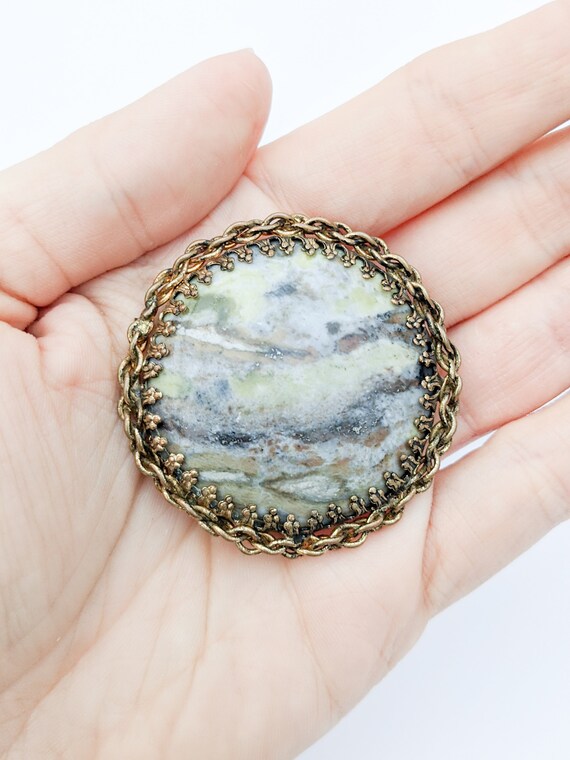 Vintage Agate Brooch, Claw Set Cable Chain Round … - image 6