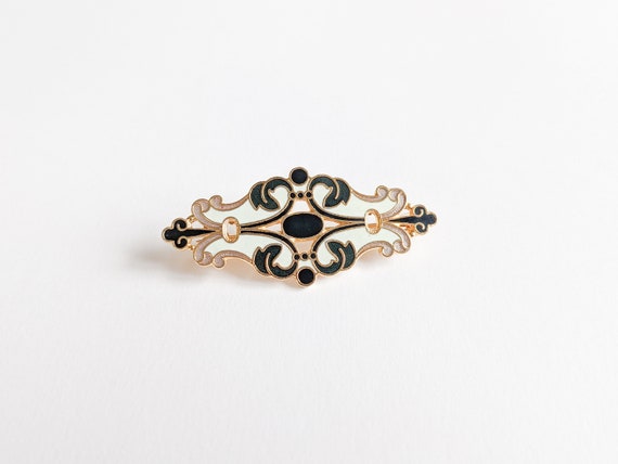 Victorian Revival Lapel Pin, Ornate Scrollwork, G… - image 2