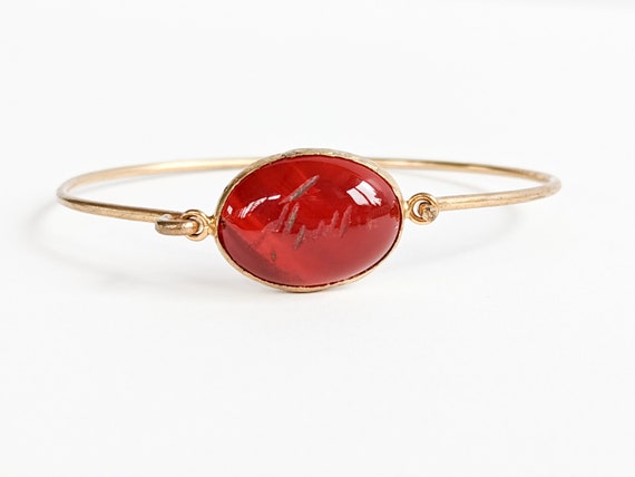 Ladies Arabic Bracelet Vintage, Engraved Red Band… - image 2