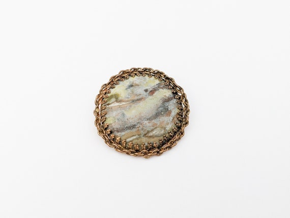 Vintage Agate Brooch, Claw Set Cable Chain Round … - image 1