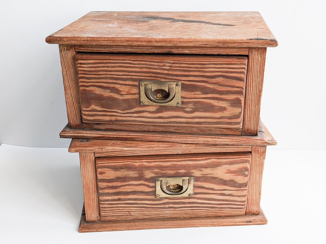Antique Tabletop Drawers Pair Handmade Heavy Solid Pine Etsy