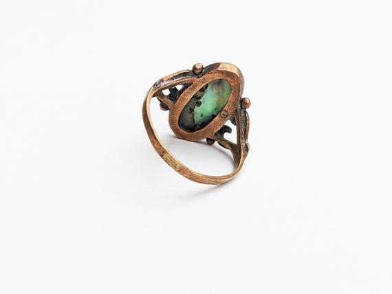 Antique Abalone Shell Cocktail Ring, 1920s Oval B… - image 5