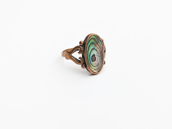 Antique Abalone Shell Cocktail Ring, 1920s Oval B… - image 1