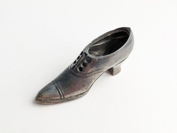Antique Shoe Pin Cushion Victorian Pewter Hat Pin Stand Novelty