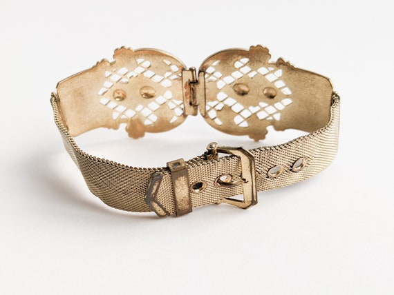 Antique Belt Bracelet, Gilt Woven Mesh, Hinged Br… - image 3