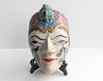 Masque de danse javanaise vintage, Bali, Topeng balinais, indonésien, Laksmana, Wayeng, oiseau en bois sculpté, décoration murale orientale, objet de collection de voyage