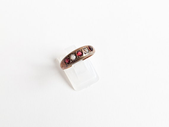 Antique Brass Ring, Round Faceted Red 5 Paste Sto… - image 3