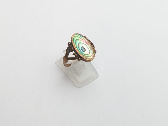 Antique Abalone Shell Cocktail Ring, 1920s Oval B… - image 2
