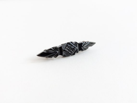 Broche De Deuil Ancienne En Jais Français Et Argent - Art Déco - Occasion Excellent état