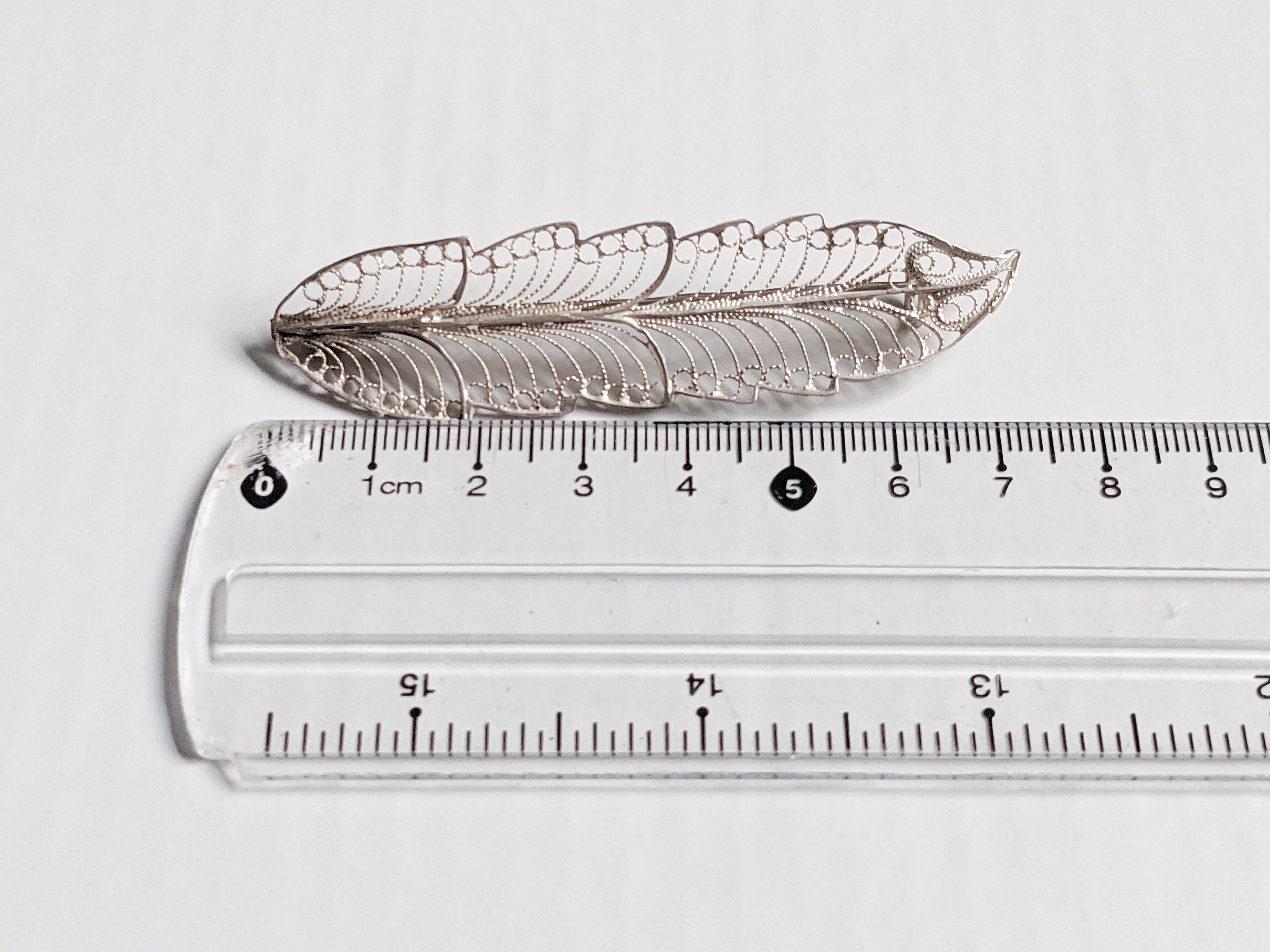 Broche Ancienne Plume En Argent Filigrané - Vintage, Argent Sterling, Bon état